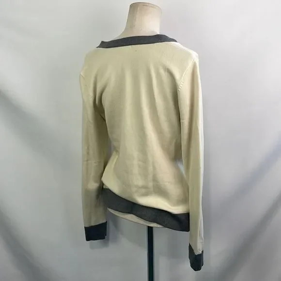 J Mcloughlin Cream With Gray Trim Chain Trim Cardigan - Picture 4 of 7
